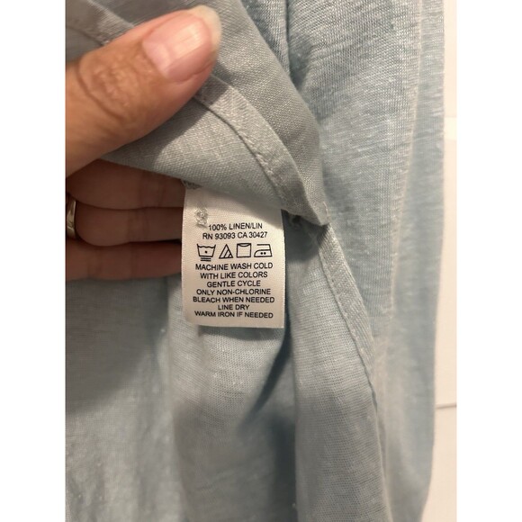 Nic & Zoe Long Sleeve Tunic Henley Light Blue Green Linen Classic Preppy Coastal - Picture 3 of 4